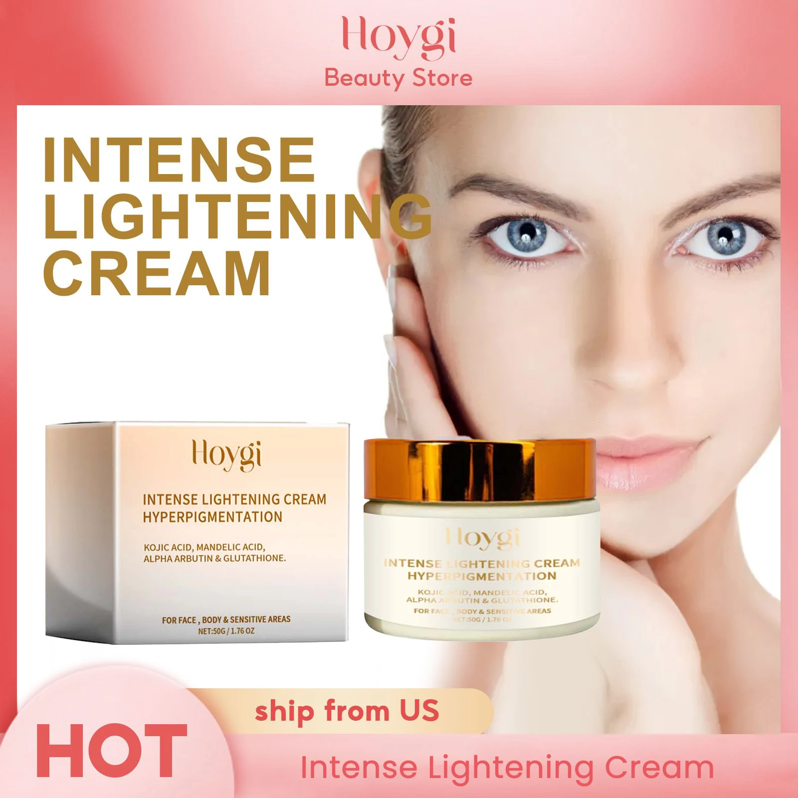 Hoygi Creme Iluminador Intenso para Rosto Corpo e Áreas Sensíveis Hidratante Firmador Brilho Cuidados com a Pele Creme Hidratante