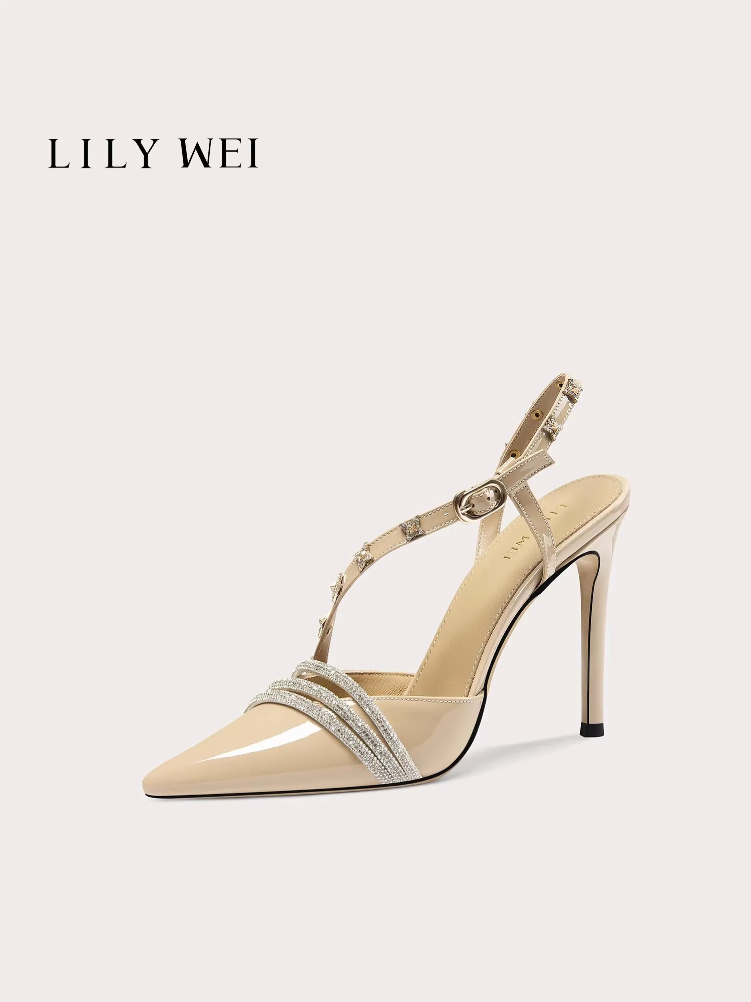 

High heels summer new pointed patent leather rivet rhinestones with sandals banquet dress large size small size women's shoes