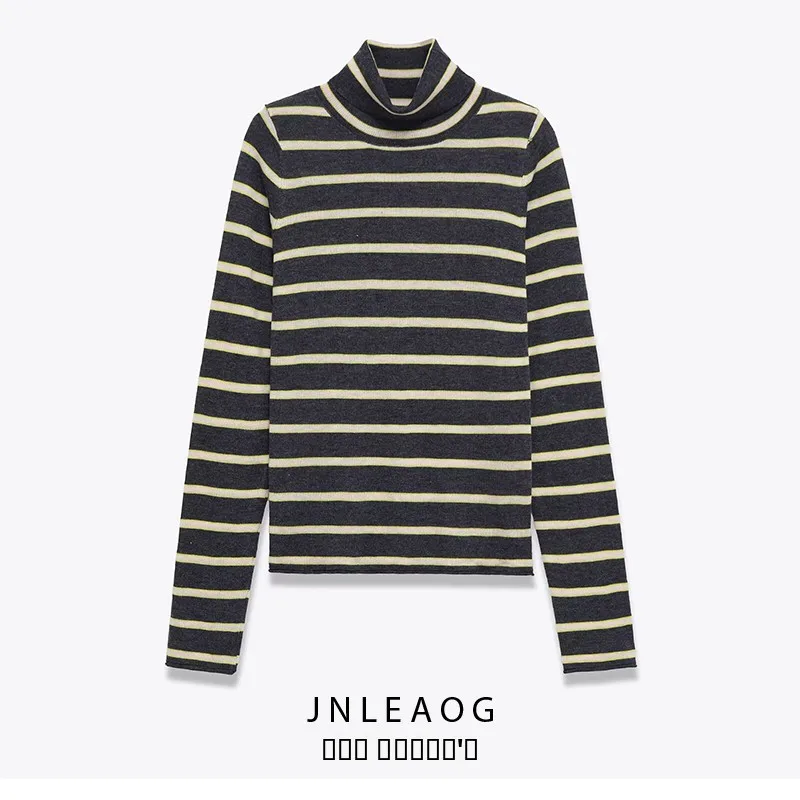 

Faionable Ultra-Thin Striped Knitwear JNLEAOG Women's Sle Autumn New Arrival Soft Polyester Long Sve High Collar Top
