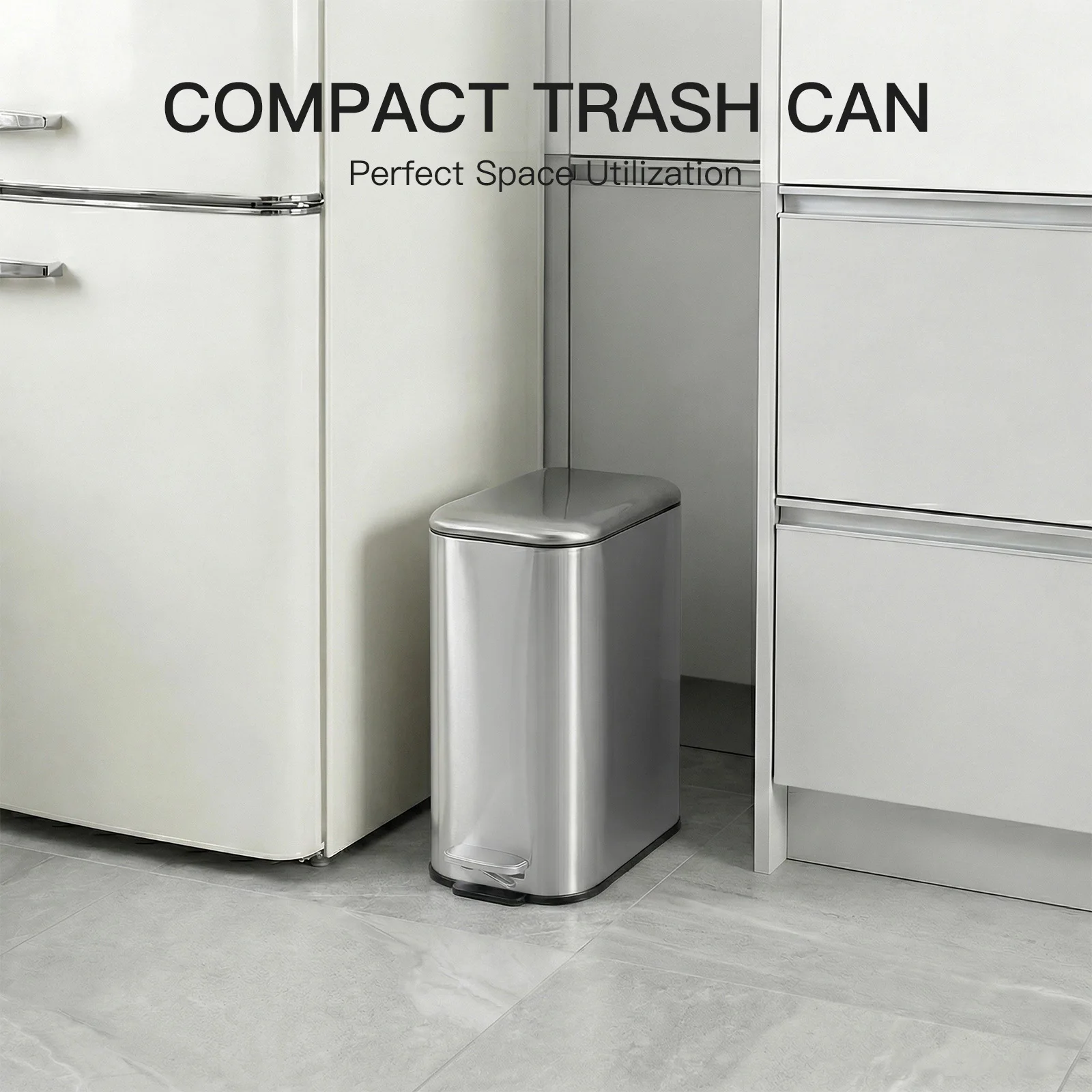 Bathroom Trash Can with Lid Soft Close,5L/1.3Gal Slim Garbage Can with Removable Liner Bucket,Small Step Wastebasket for Office, Bedroom, Toilet, Live Room
