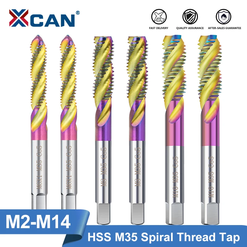 XCAN Thread Tap Metric Screw Spiral Tap Drill Bit M2-M4 HSS M35 Co% Machine Plug Tap for Stainless Steel Metalworking Tools