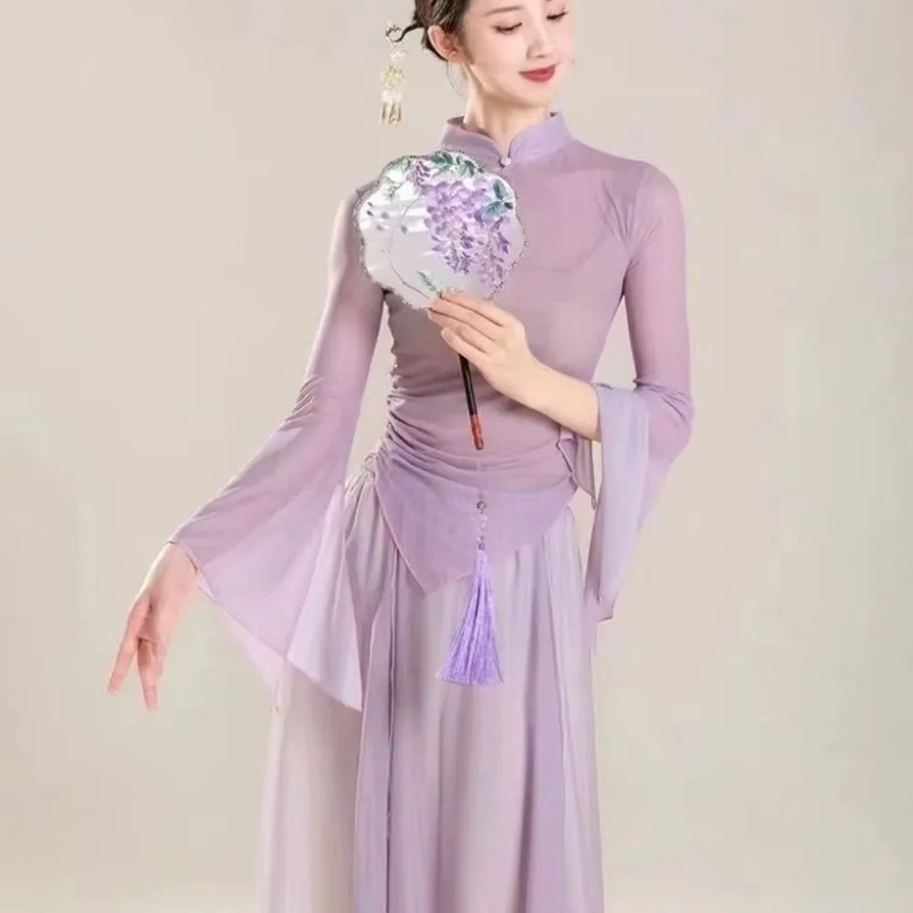 Classical Dancer Performance Costumes Chiffon Cardigan Practice Dance Clothes Body Rhyme Long Outer Chinese Folk Dance Costume