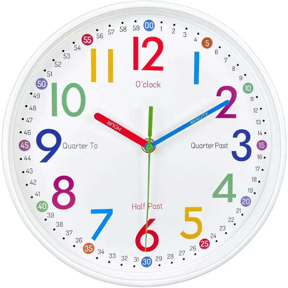 

Learning Clock, Telling Time Easily, Non-Ticking, Battery Operated, Silent, 8 Inch Colorful Teaching Time Clock, Learning Clock