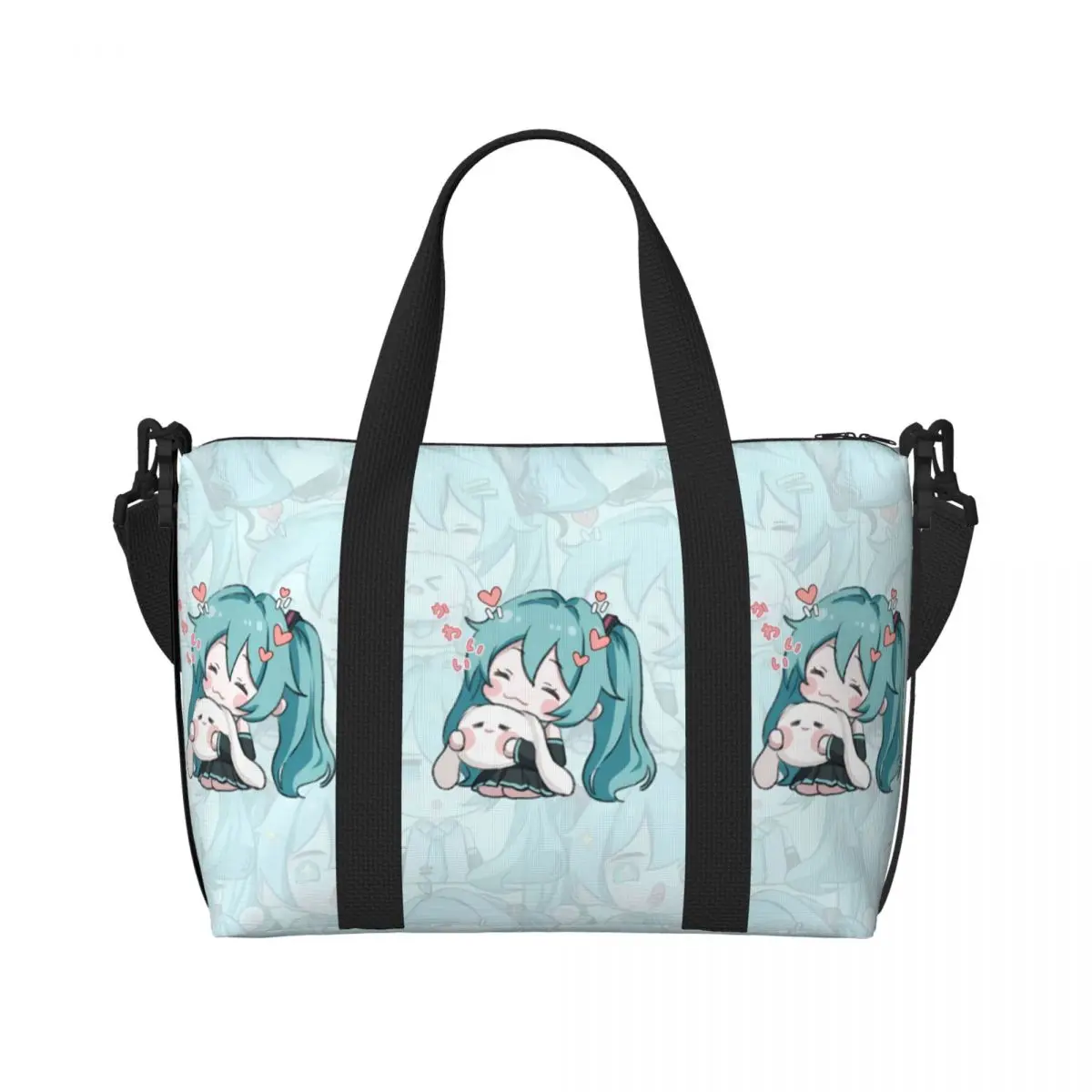 カスタム-h-hatsunes-ビーチトートバッグ女性用特大ジムキャリーオンミュージックガールボーカロイドヴィンテージプリントトラベルショッピングバッグ