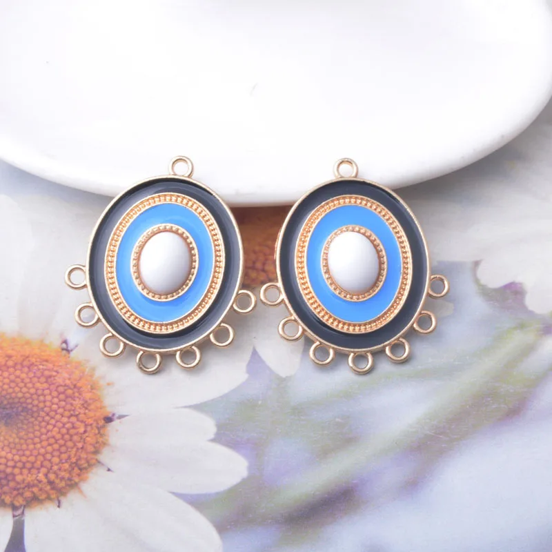 10 Stück/Set Ethnische Legierung Emaille 7-Loch Runde Goldene Ohrring-Verbinder Boho Quasten-Statement-Anhänger DIY Damenohrringe Schmuck – Detail 6