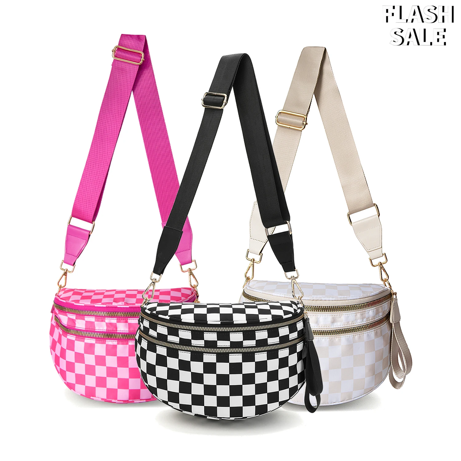 DOYOGI Black and White Checkered Spacious Bum Bag Crossbody Bags for Women Nylon Travel essentials Mommy Bag Diaper Bag  for Mom