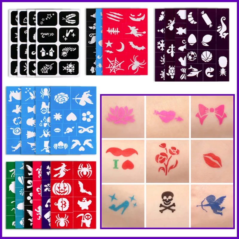

Face Body Painting Templates Tattoo Stencil Reusable DIY Drawing Stencils for Paper Stage Performances, Christmas Parties