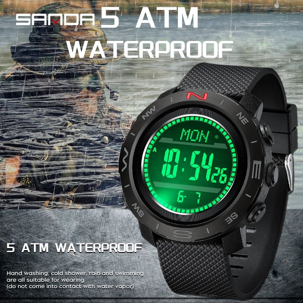 

SANDA Новые 5106 Роскошные студенческие электронные часы Многофункциональные спортивные водонепроницаемые светодиодные электронные часы с температурой и давлением