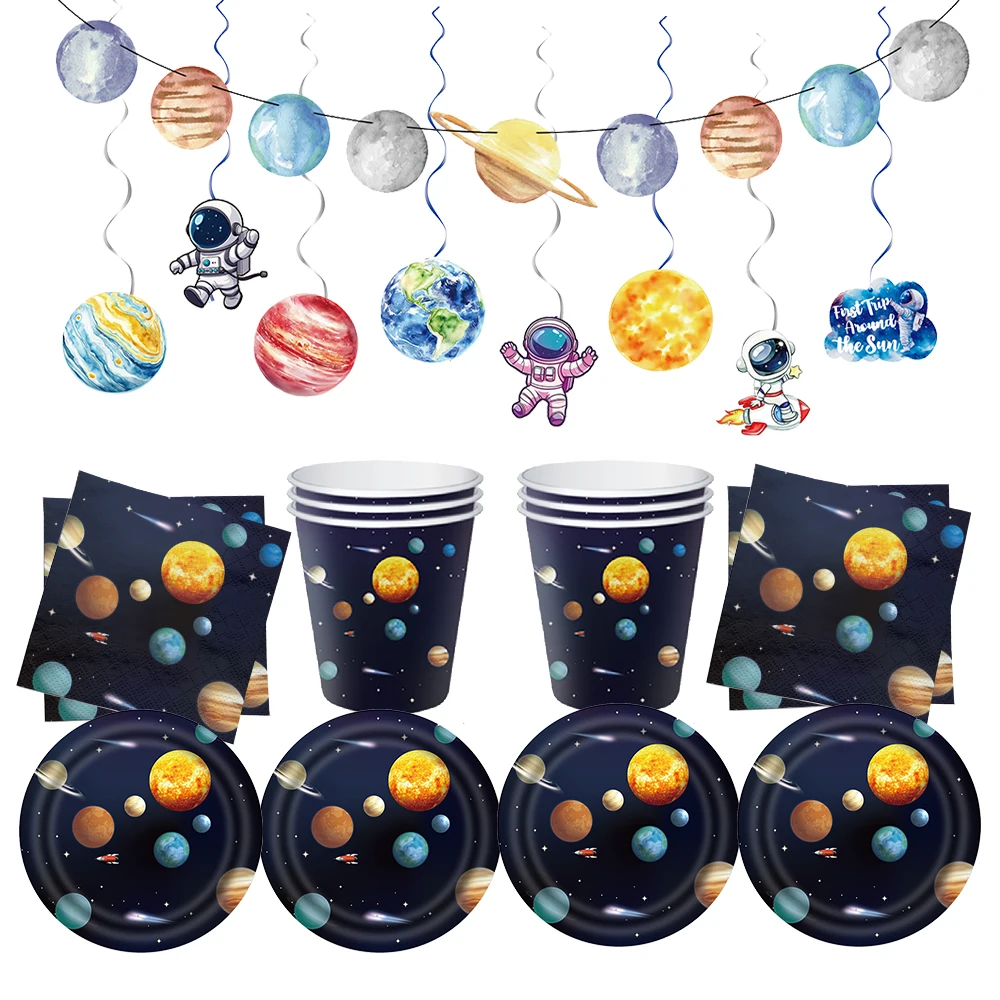 Universal planeta espacio fiesta tazas servilletas platos mantel espacio fiesta banner niños espacio exterior fiesta de cumpleaños decoración banner
