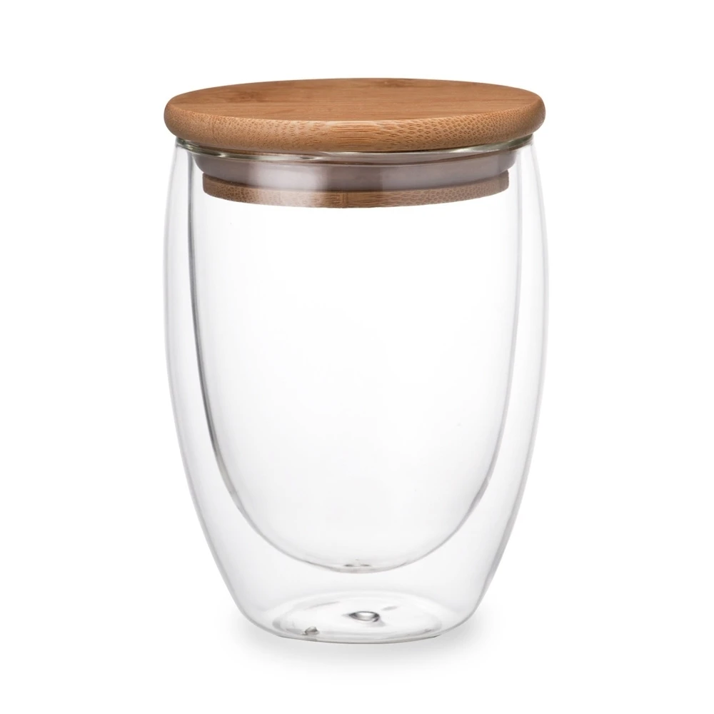 Heat Insulation Double Wall Glass Tasse Cups Borosilicate Glass Tumbler Receptacle Transparent Travel Mug With Bamboo Lid