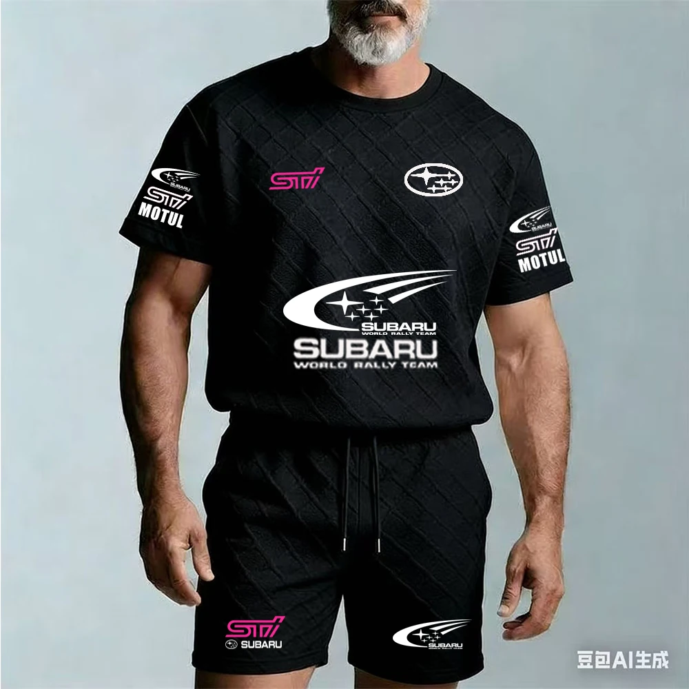 

2026 Summer Leisure Sports Set Men's SUBARU Racing Two Piece Set Garden Collar Large Breathable Men's Short Sleeve T-shirt