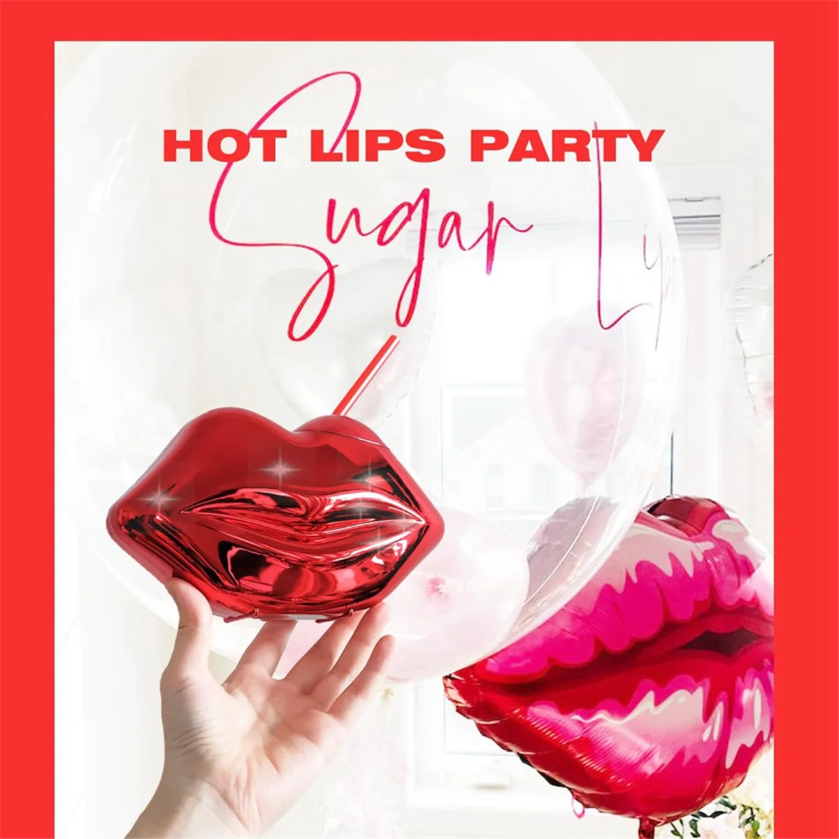 2 PCS,Hot Red Lips Disco Ball Cups ,for Bachelorette , Single Girl Supplies,Removable and Reusable