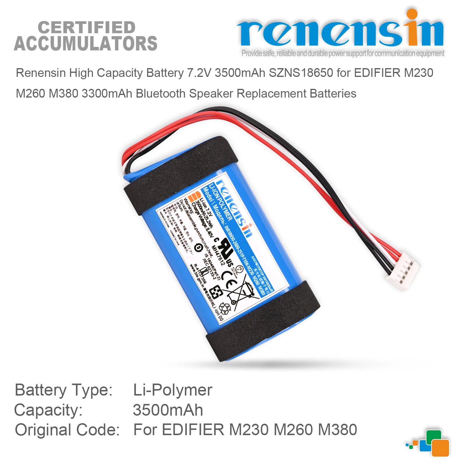 Renensin High Capacity Battery 3500mAh SZNS18650 for EDIFIER M230  M260 M380 3300mAh Bluetooth Speaker Replacement Batteries