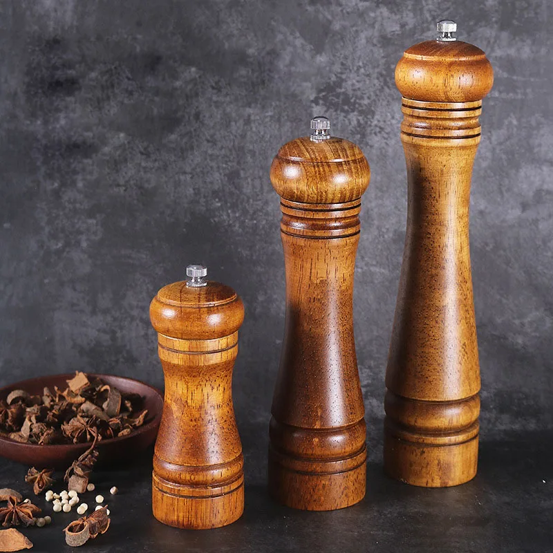 

5/8/10 Inch Solid Wood Salt And Pepper Mills Spice Grain Grinder With Adjustable Ceramic Grinder Kitchen Cooking Tools