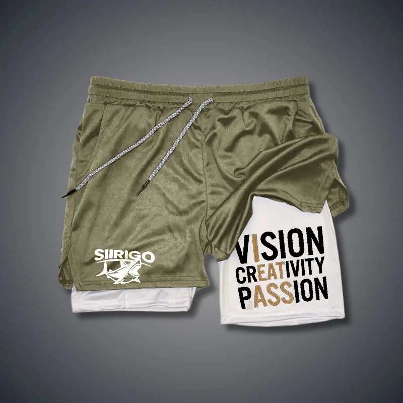 Pantalones cortos de Fitness para hombre, Shorts deportivos de doble capa, 2 en 1, de secado rápido, estampados, para entrenamiento de ocio al aire