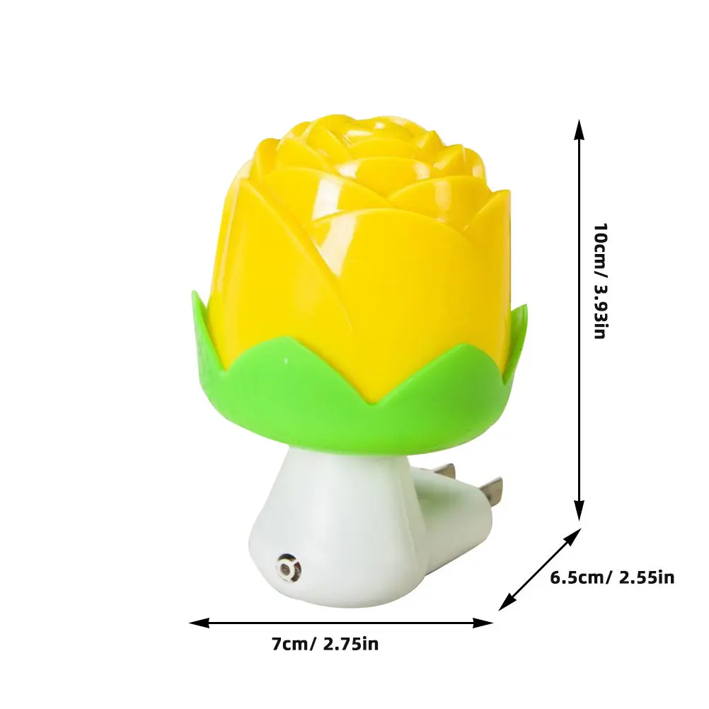Yellow Rose LED Night Light with Auto Sensor – Wall Plug-in for Bedroom, Nursery, Travel – Eye Protection