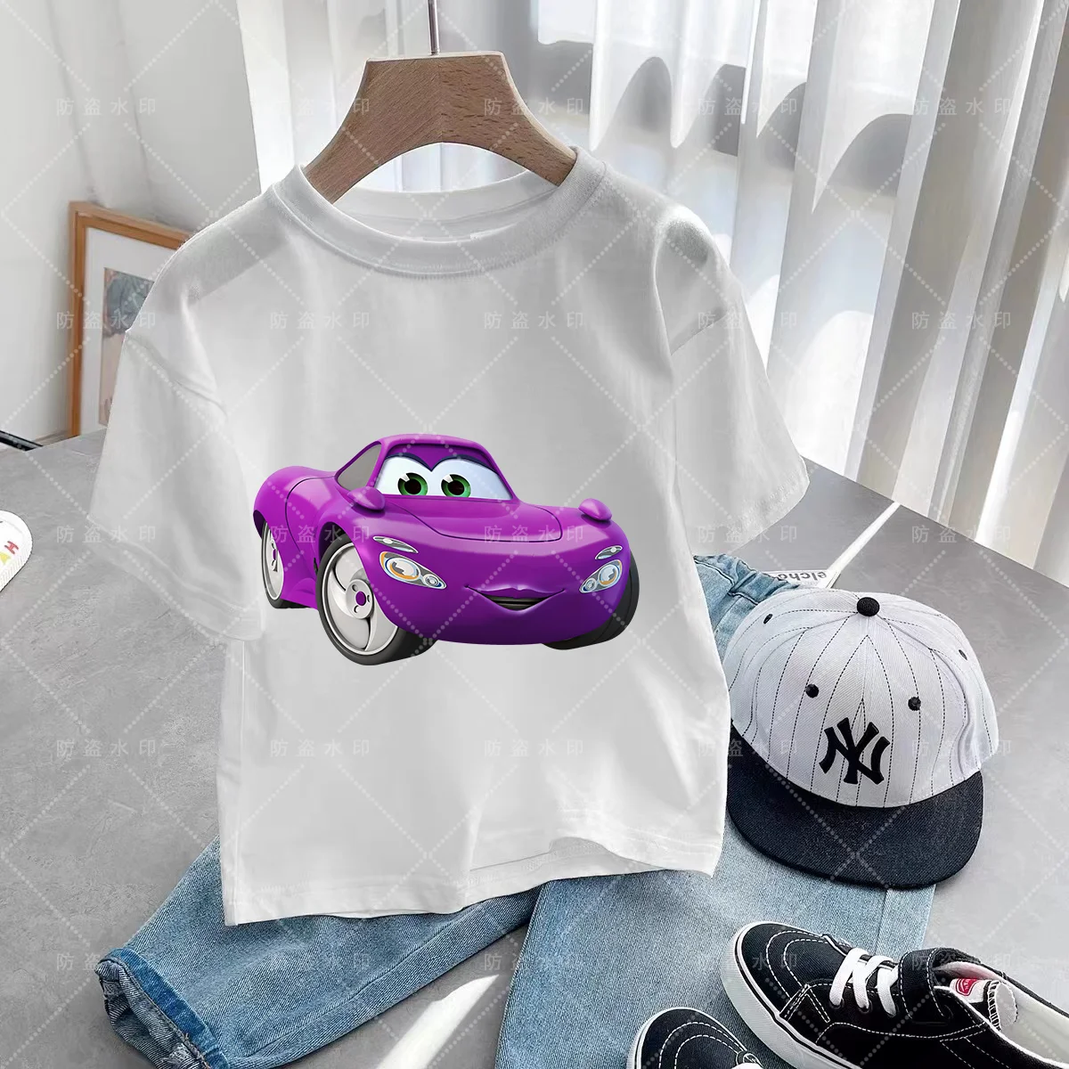 Disney-Camiseta de dibujos animados para niños y niñas, ropa con estampado de CARS Pixar Lightning McQueen, moda de verano