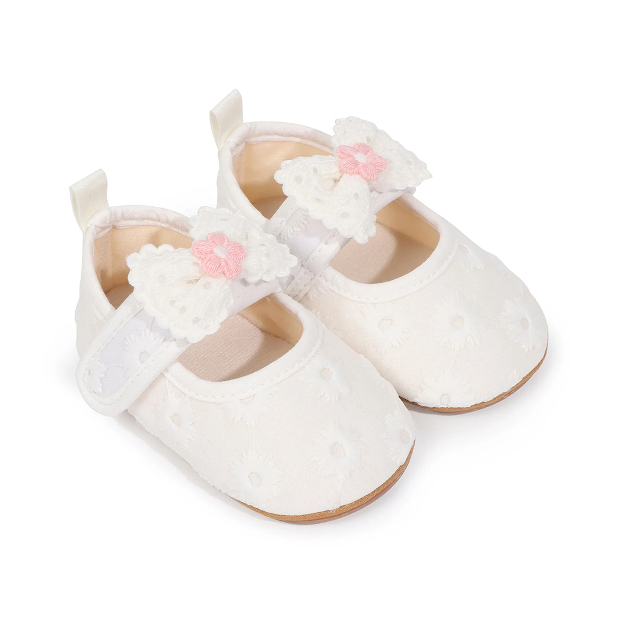 

Baby Girls Princess Shoes Flower Bow Decor Soft Non-slip Bottom First Walking Shoes