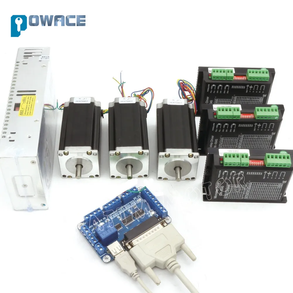 

[Eu】 4-осевой комплект шагового двигателя Nema23, 112 унций-дюйм, мм, 3 А, двойной вал, драйвер двигателя, плата управления Mach3, мощность 36 В