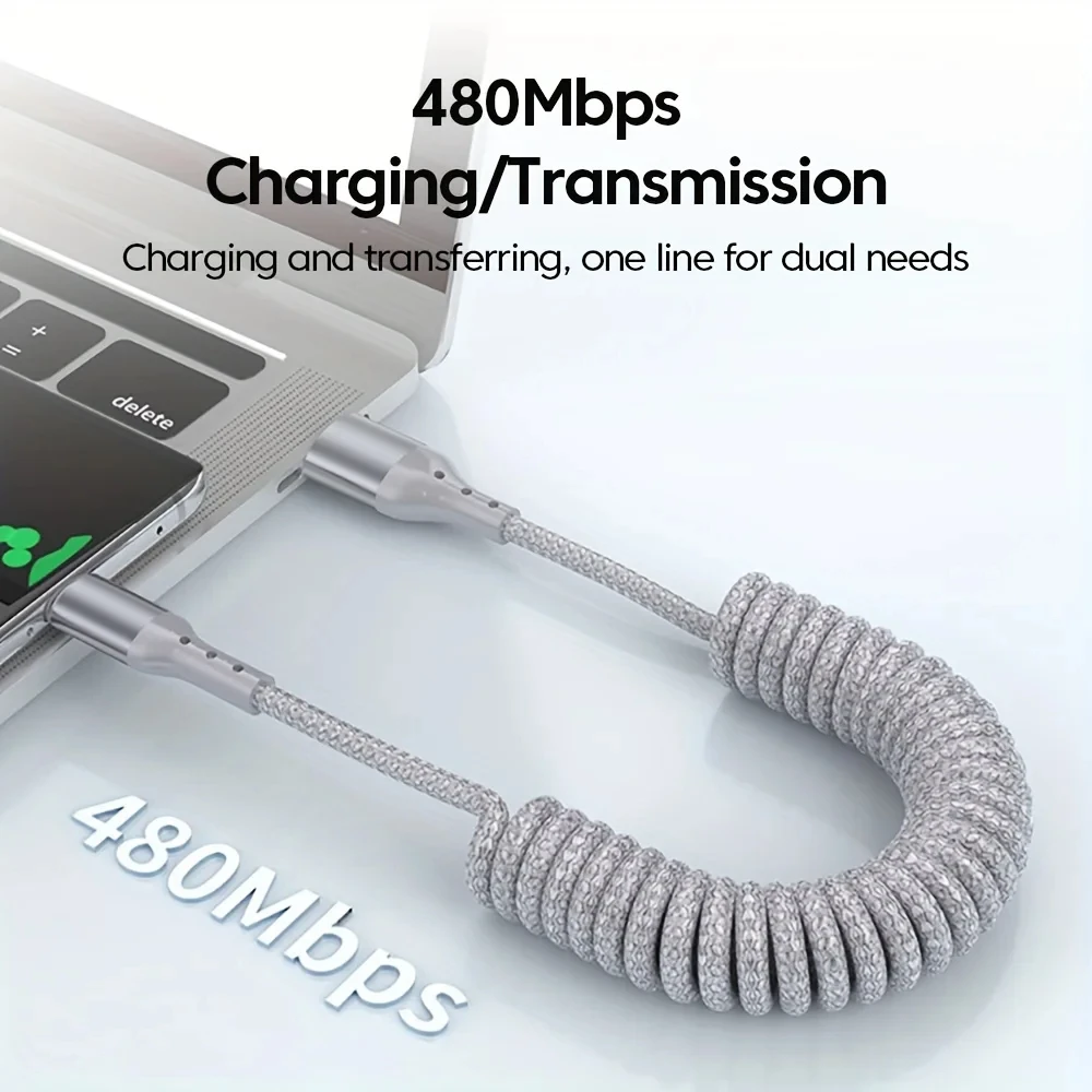 100W USB Type C Spring Car Fast Charging Cable