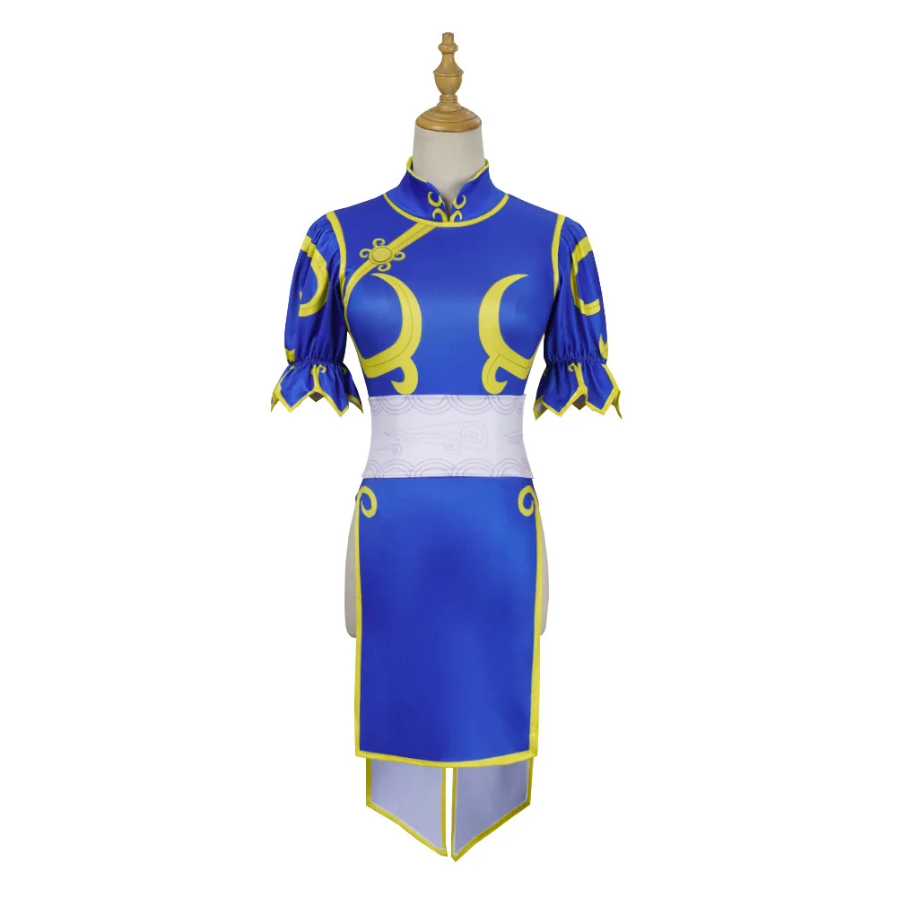 Chun Li-vestido de Cosplay, disfraz de juego SF Chunli, juego de rol, traje Qipao azul, conjunto completo de Jackie Kung fu, traje de fiesta de Halloween para diversión