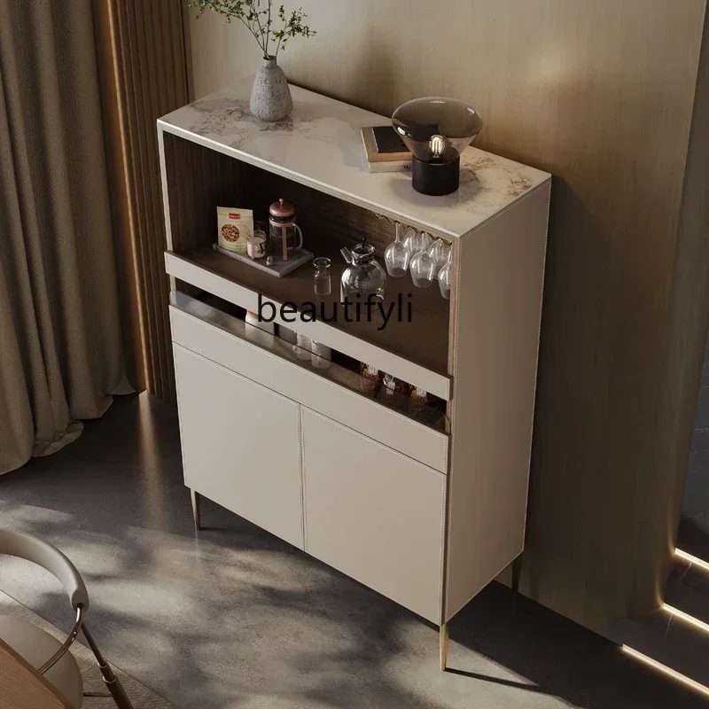 X NEW Italian saddle leather wine cabinet living room multi-functional storage side storage display cabinet