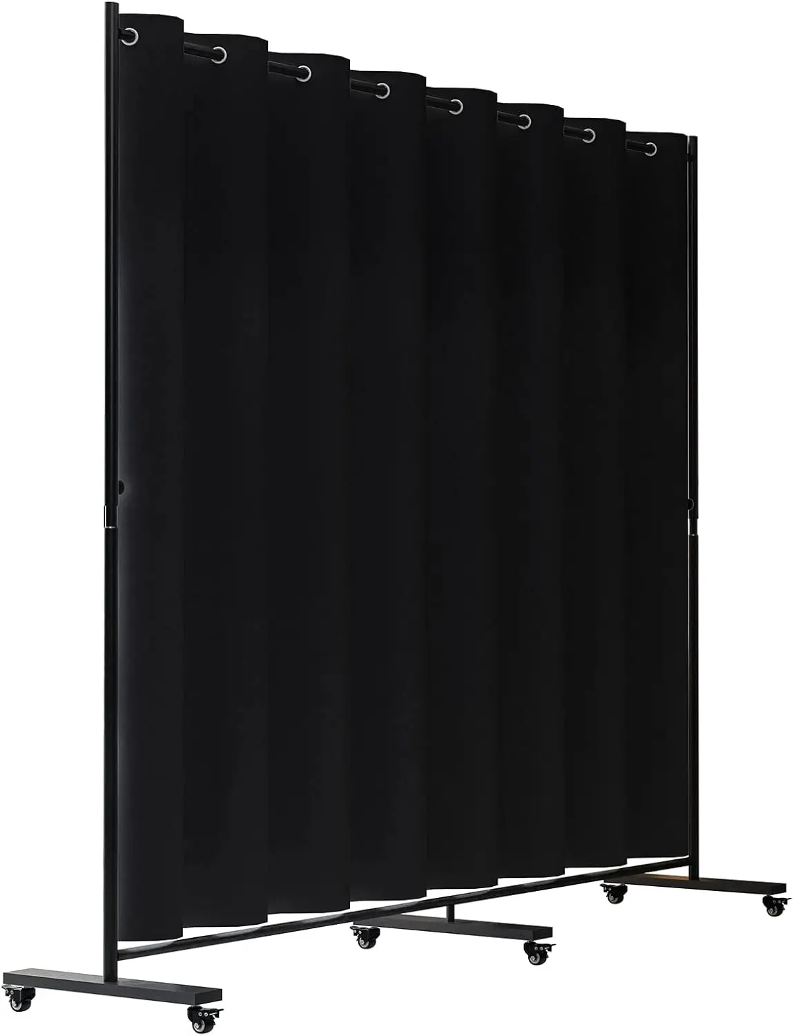 Adjustable Room Divider, 7 ft x 10 ft, 4 Rolling Wheels Curtain Divider Stand, Black Metal Frame, Blackout Curtain & Portable To