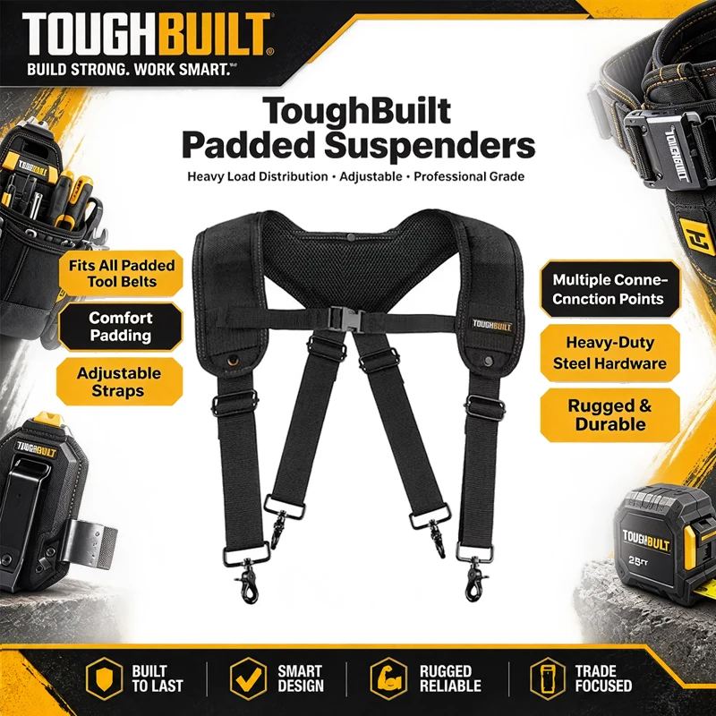 ToughBuilt TB-CT-51 Padded Universal Construction Suspenders (D-ring For Hanging Not Included) — Designed For Construction Profe