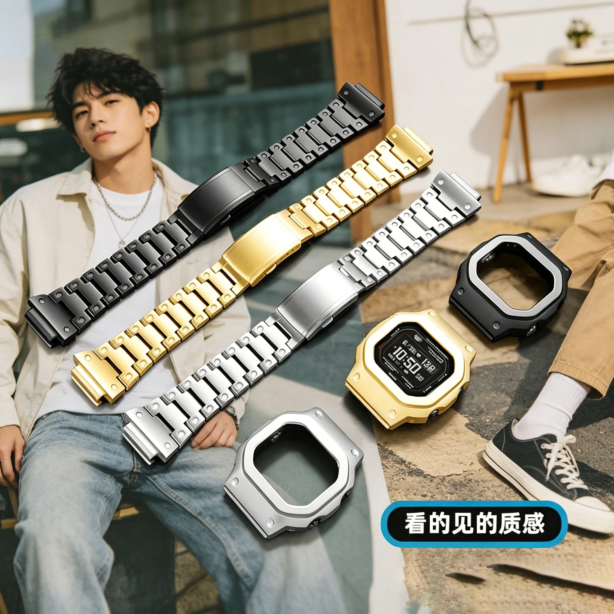 

Для Casio Small Blocks DW-H5600MB: Модифицированный корпус из титанового сплава, легкий титановый ремешок, аксессуары, набор для самостоятельной сборки ремешка и корпуса.