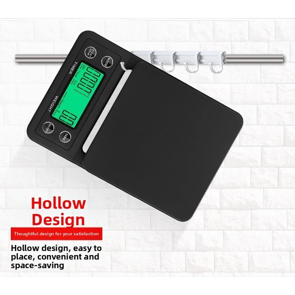 Coffee Scale with 99-Minute Timer Function for Roasting and Brewing 3kg Capacity 0.1g Accuracy Green Backlit LCD Display