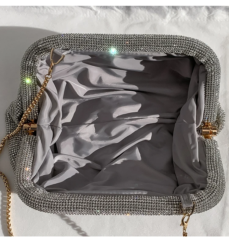 Borsa da sera con strass brillanti di moda di lusso di alta qualità Pochette da sera con diamanti Borsa da donna pieghettata Borsa da sposa con