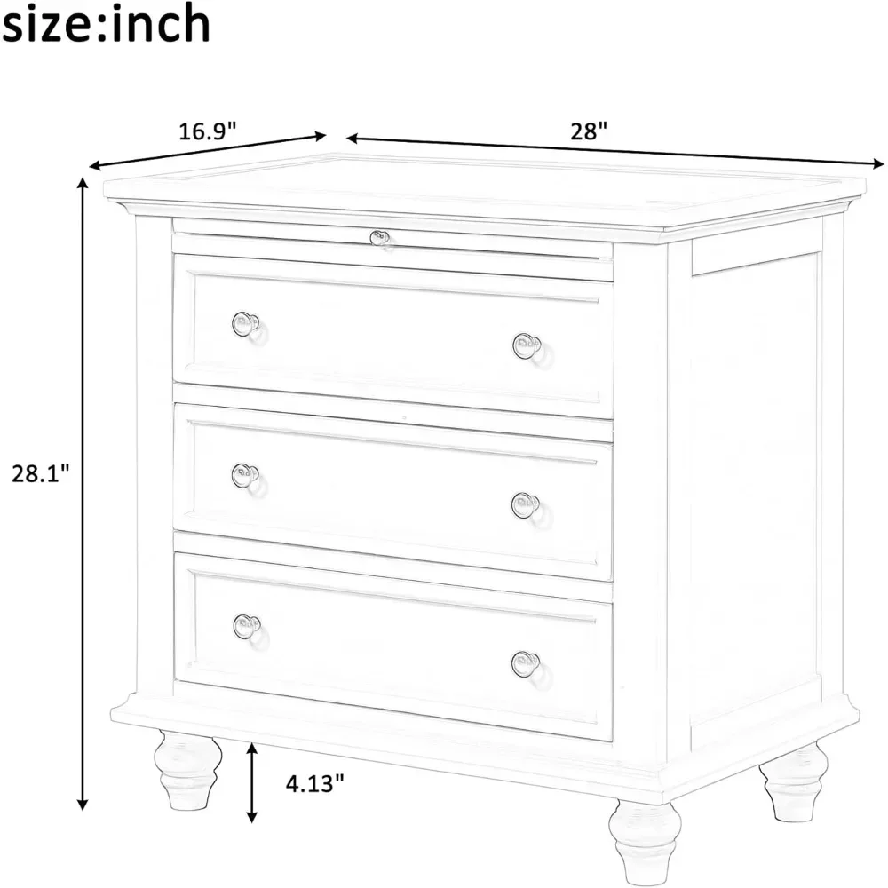 Nightstand with Storage, Wood Bedside End Table with 3 Drawers & Pull Out Tray