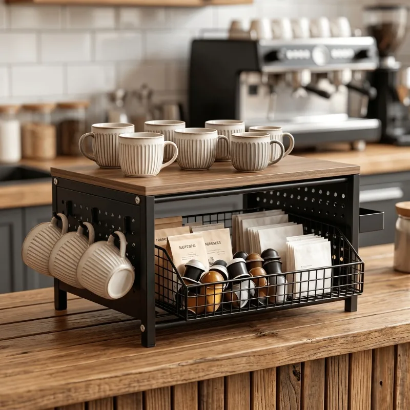 3Tier Coffee Station Organizer with PullOut Tray