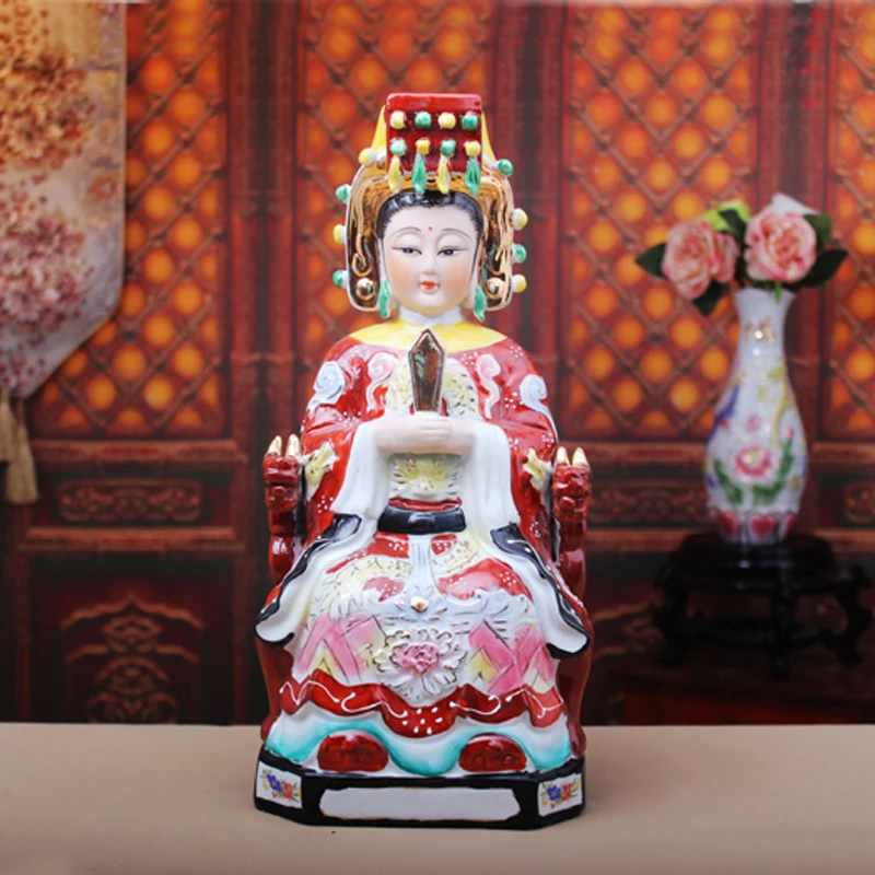 Southeast Asia HOME OFFICE Company SHOP TOP Efficacious patron saint GOD Ma zu sea god Guan yin FENG SHUI color porcelain statue