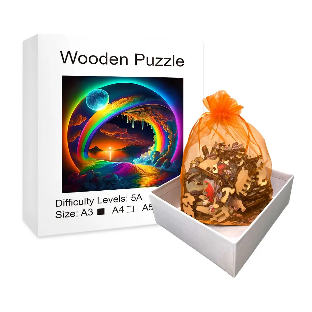 Drewniane zabawki Montessori Tai Chi nieregularne drewniane Puzzle z drewnianym pudełkiem, zabawki edukacyjne 3d Puzzle dla dorosłych dla nastolatków