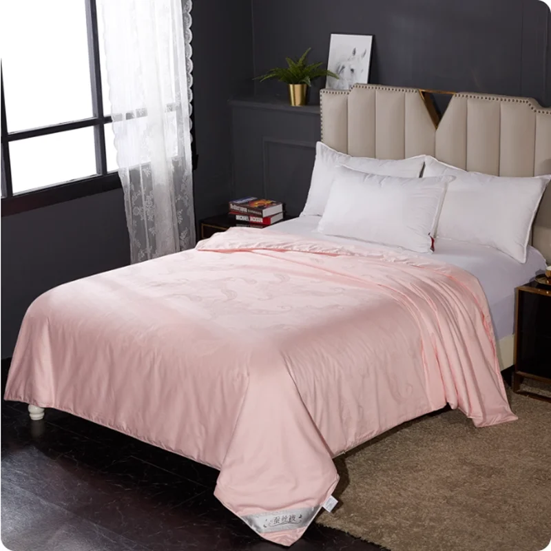 Superior Quality 100%Silk Quilts Pure Handmade Chinese Silk Comforter Combed Cotton Jacquard Cover Fabric Silk Blankets 3 colors