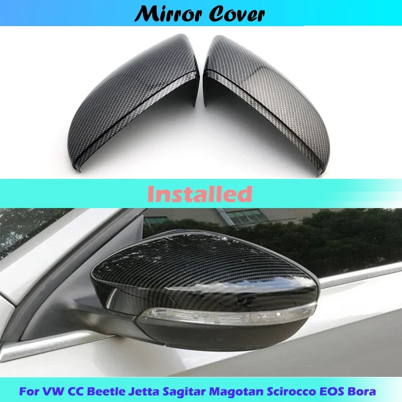 New Car Carbon fiber pattern Side Wing Mirror Cover Rear-View for VW CC Beetle Jetta Sagitar Magotan Scirocco EOS Bora types