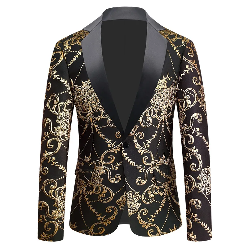 New Men Luxury Wedding Jacquard Suit Slim Fit Jacket Fashion Singer Host Party Stage Performance Trendy Dress Blazers Coats