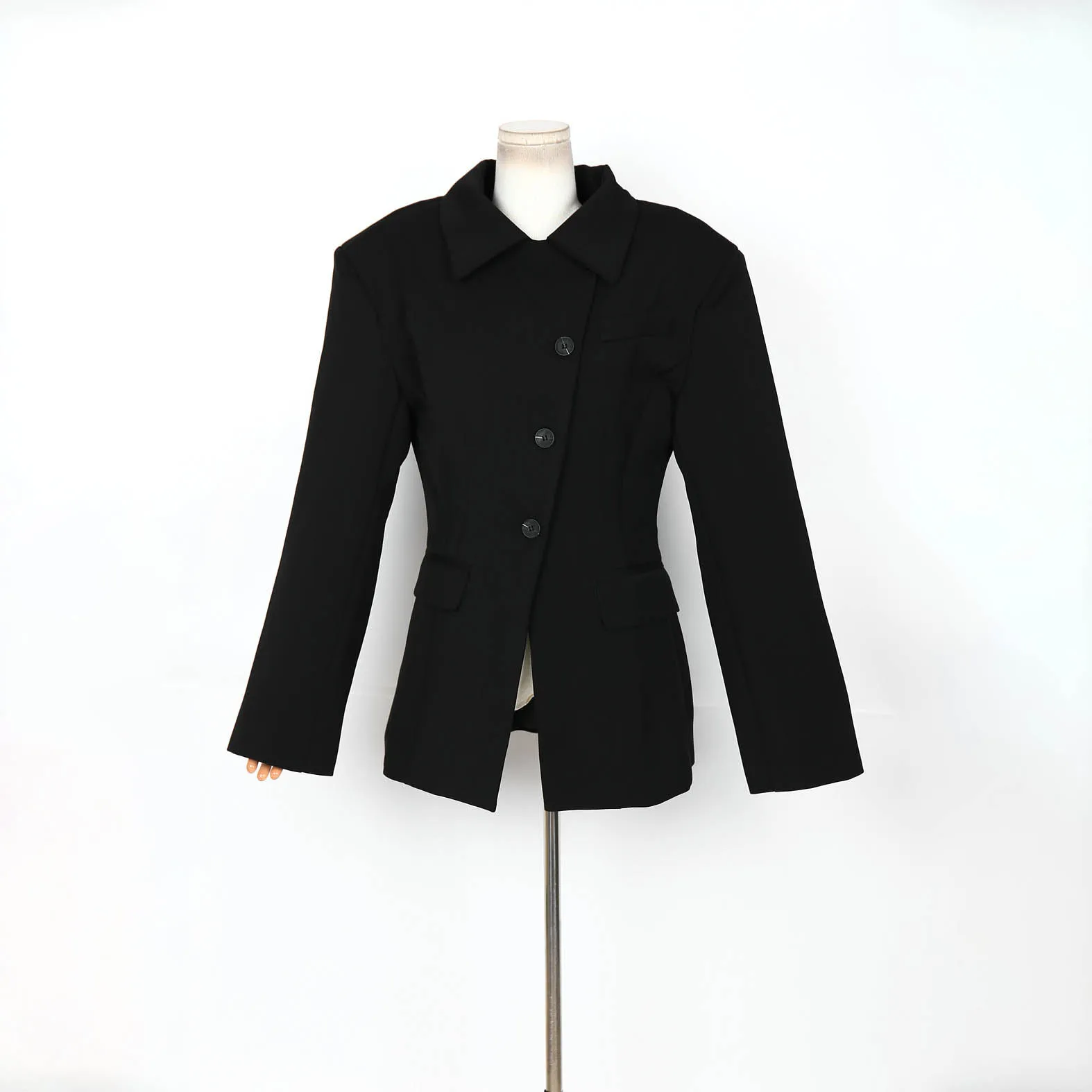 

Women's Spring Blazer 2025 New Elegant Lapel Asymmetric Button Slim Fit Long Sleeve Outerwear Fashion Office Lady Coat