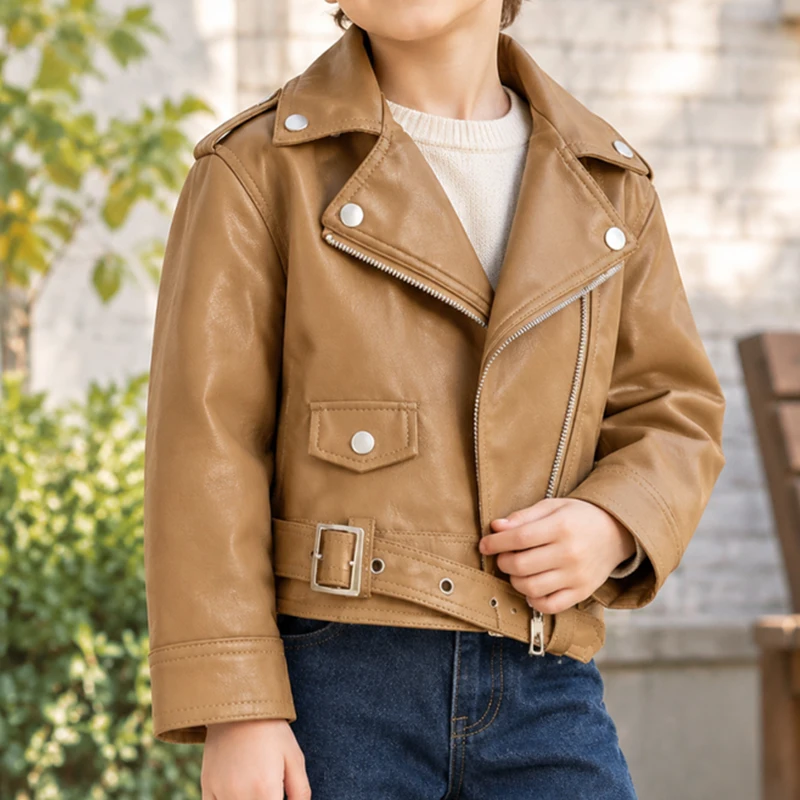 1pcs Kids Leather Jackets Boys Girls Classics Handsome Coat Spring Autumn Children Clothing Outerwear Zipper Fly Coats Baby Tops