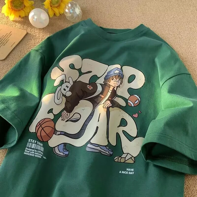 

Мужская футболка больших размеров из чистого хлопка, с коротким рукавом, свободного кроя, в уличном стиле, летняя, дышащая, комфортная