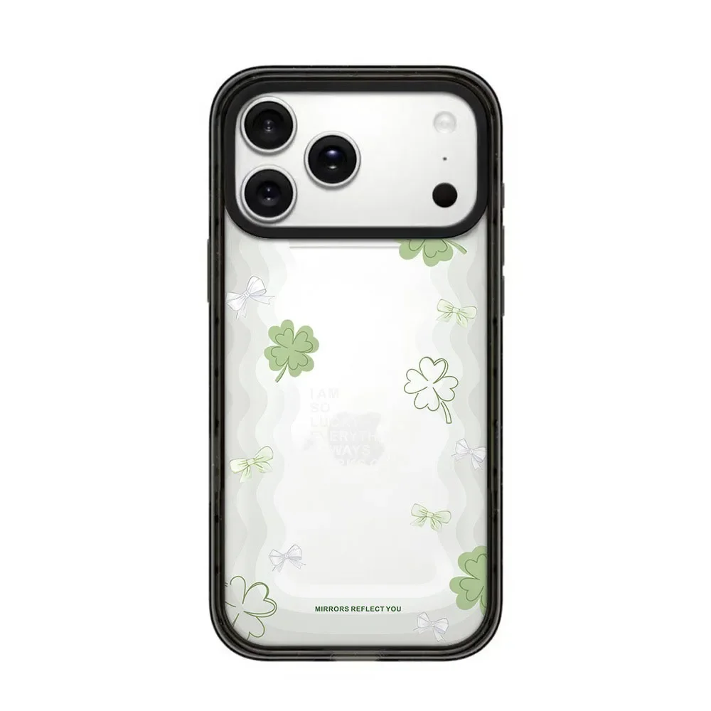 

Simple Four Leaf Clover Flower 2.0 Acrylic Black Border Magnetic Phone Case Cover for IPhone 12 13 14 15 16 17 Pro Max Case