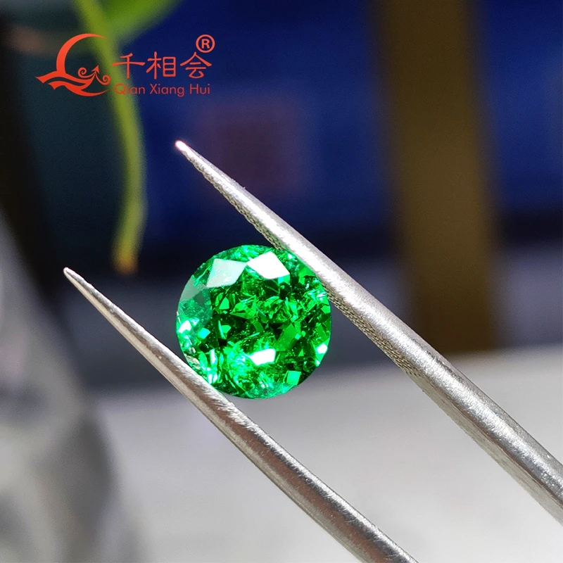 Yttrium Aluminum Oxide Cultivated Tsavorite round Shape Columbia emerald color with inclushions artificial gem stone