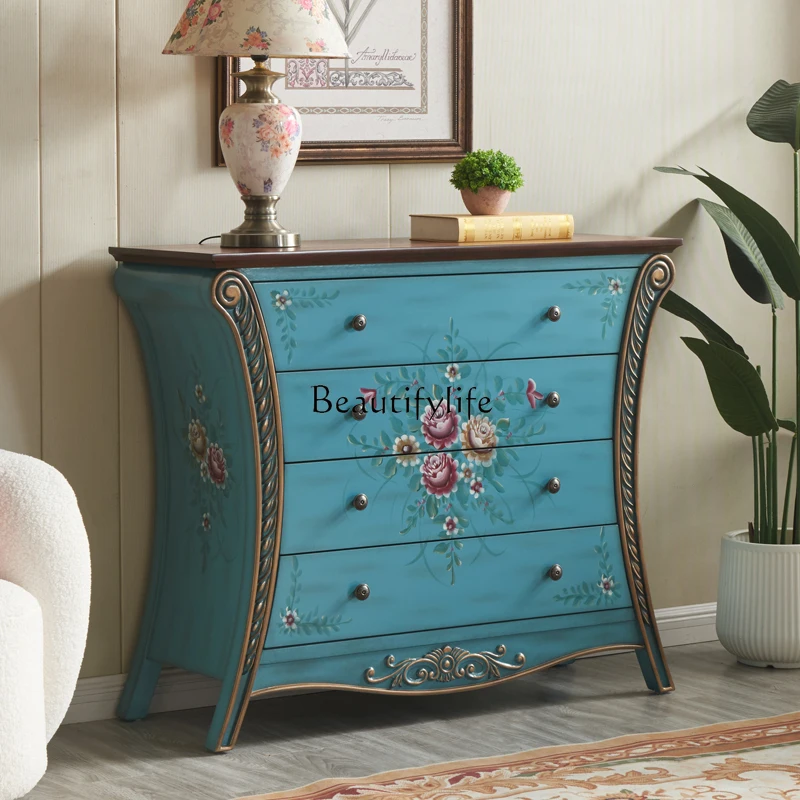 

American solid wood retro painted entrance cabinet living room decorative storage cabinet