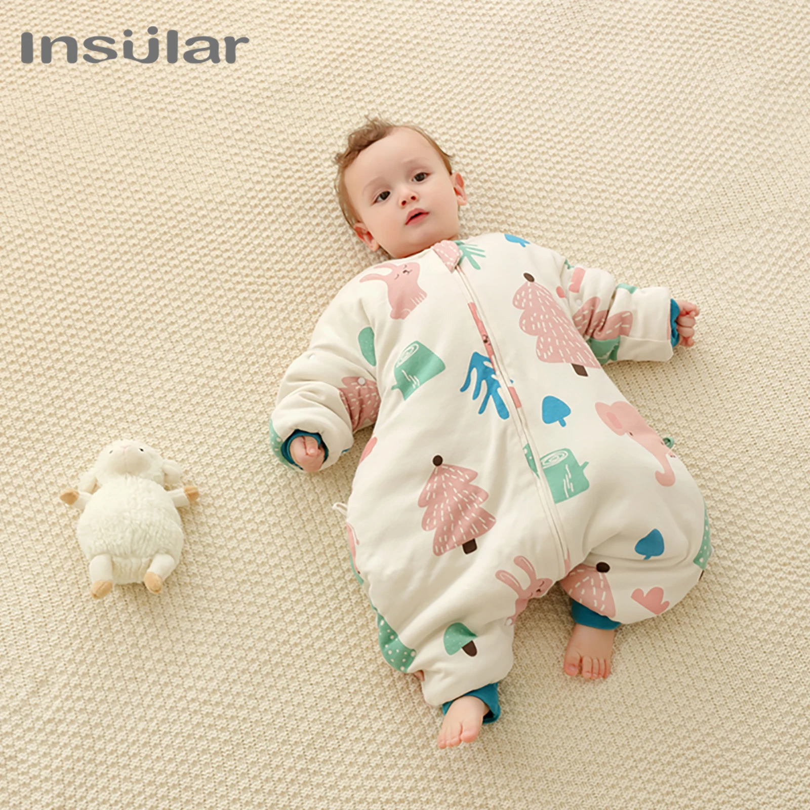 Infant Winter Warm One-piece Pajamas Baby Split-leg Sleeping Bag Children's Cartoon Anti Kick Quilt Sleepwear Long Sleeve Cloth