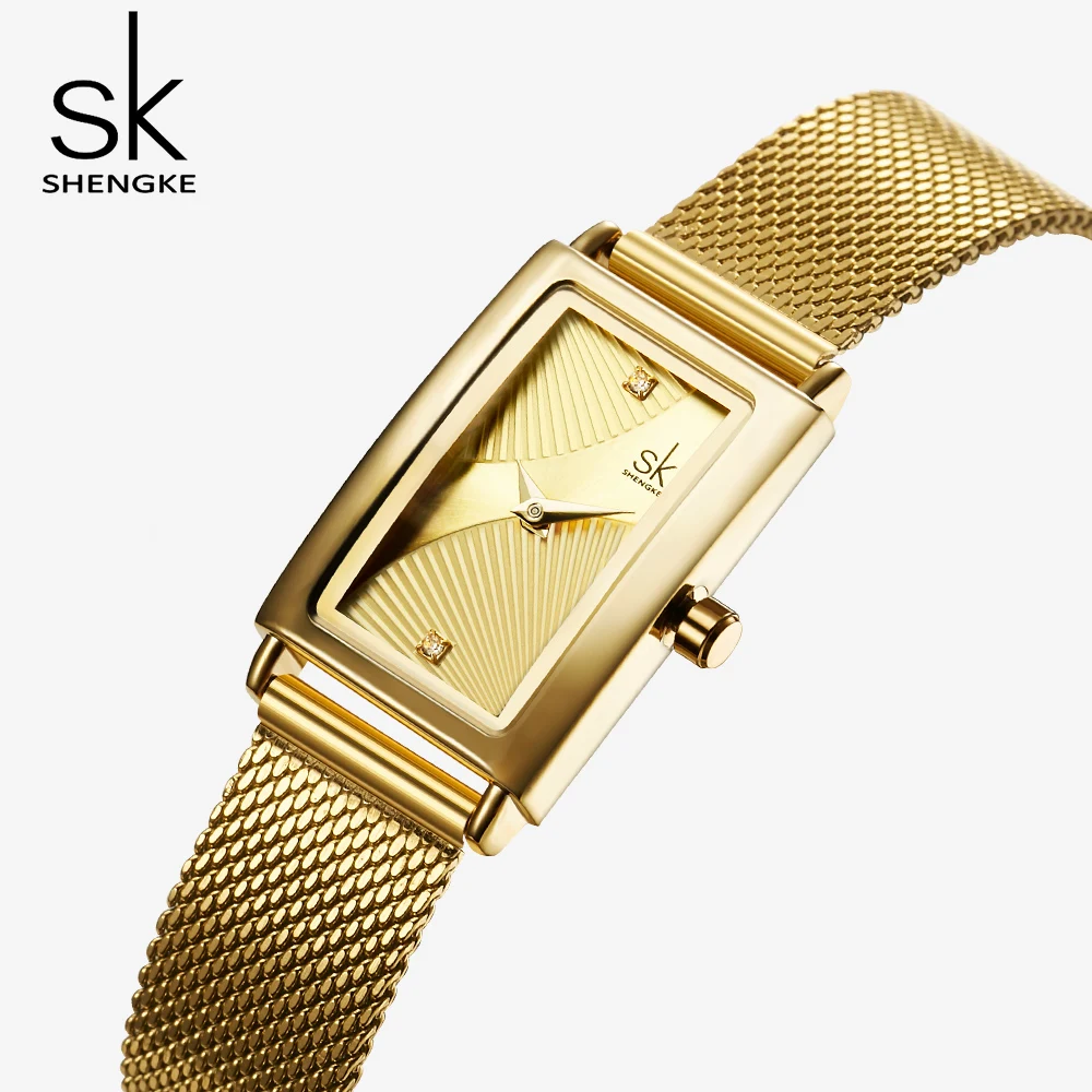 Gold Slim Watch For Women Delicate Rectangle Dial Design Watch Women Waterproof Quartz Women's Watches Mesh Womens Watch