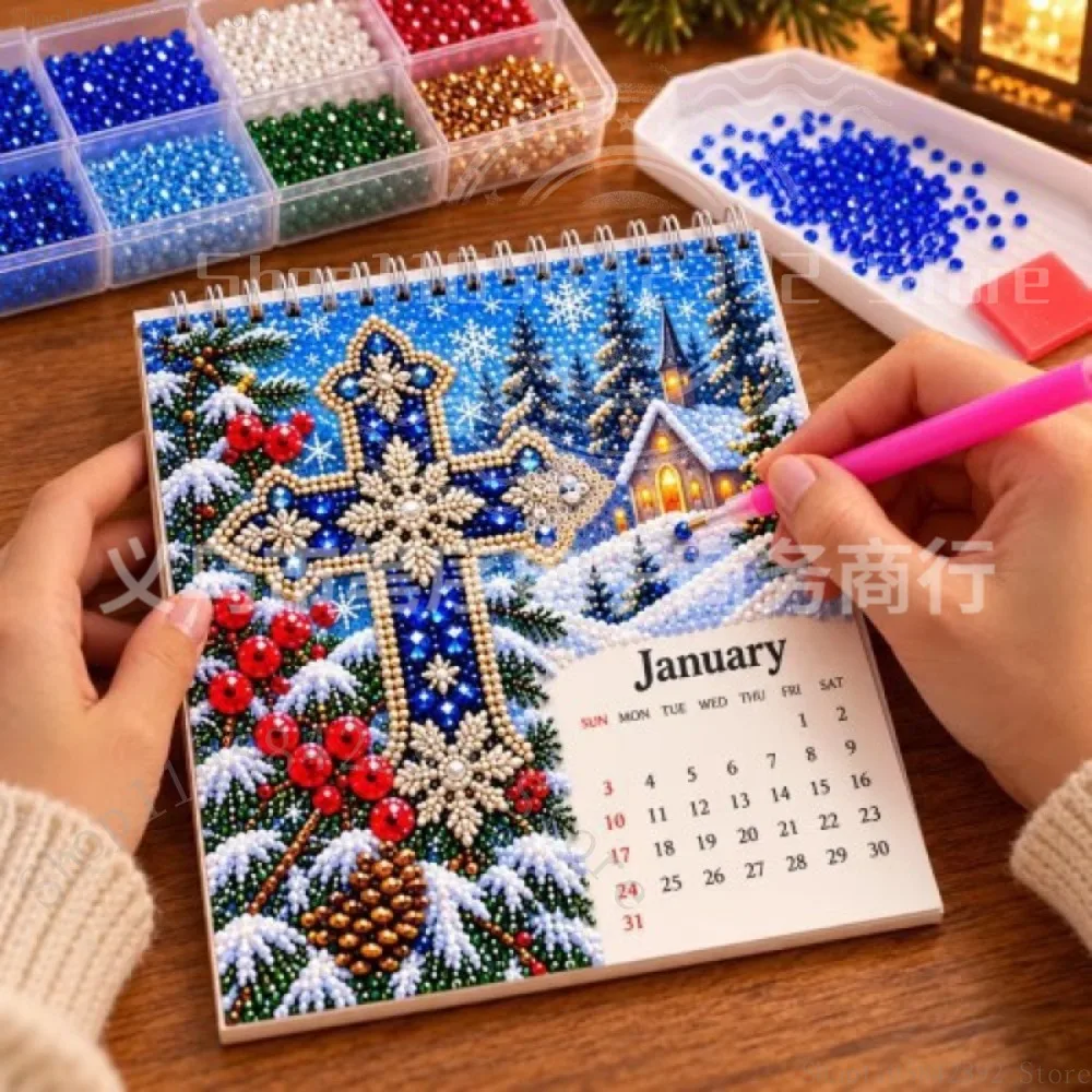 2027 DIY Christmas Diamond Calendar Craft Kit, 12 Monthly Seasonal Flip Designs & Date Marked, for Home Office & Adults Gift