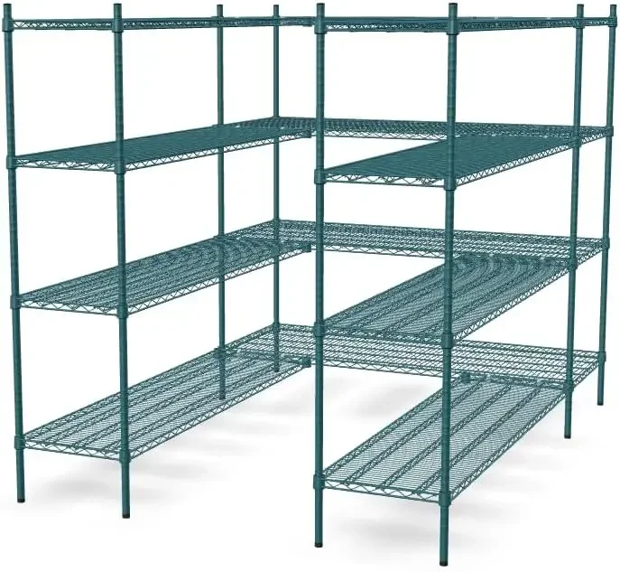 5' x 7' Walk-in 4-Tier Shelving Unit Kit with S-Hooks, Commercial Storage Rack Unit, Organizer Shelves Kit (Green Epoxy)