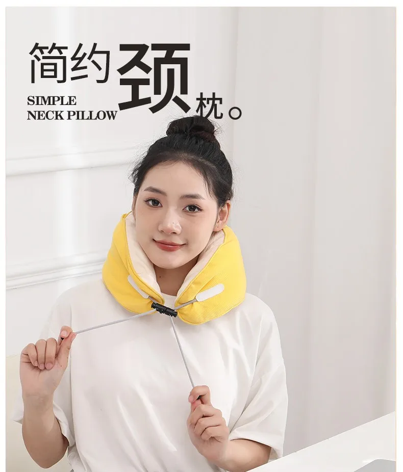 2024 new U-shaped pillow macaron color Japanese style simple breathable neck pillow foam particle portable travel carry pillow