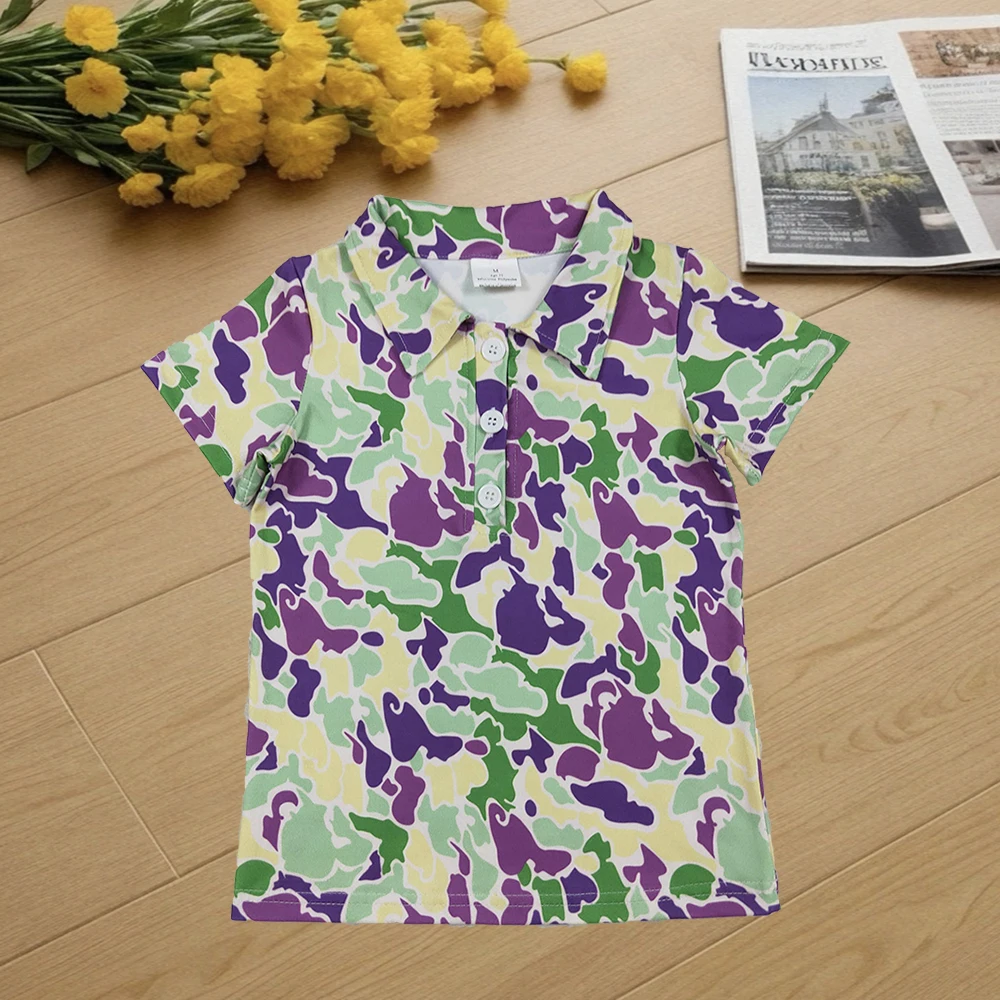 9.25 Baby Boys Summer Tops Baby Boys Mardi Gras Purple Green Yellow Camo Button Polo Shirts Tops